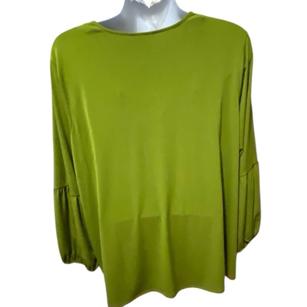 Carmen Marc Valvo Womens Top 3X Green Studded Zip Bell Sleeve Stretch Blouse - Picture 7 of 9
